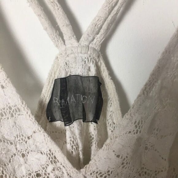 Reformation White Crochet Cropped Tank Top Women’s Size Small Keyhole Front Doub - Picture 3 of 3